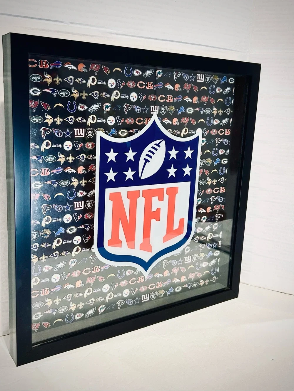 NFL Framed Wall Art Man Cave Dorm Decor Football Team Logos Shadow Box 16x16